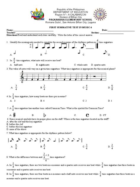 Image result for Musical Notes Test