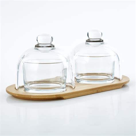 Buy Vamos Istana Set of 2 Glass Serveware Set with Bamboo Tray - 140ml ...