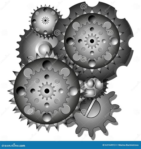 Six gears in motion stock vector. Illustration of black - 63144913