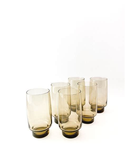 1970s Vintages Set of 6 Luminarc Brown/grey Highball Glasses. 330ml / 10.8oz Capacity. Strong ...