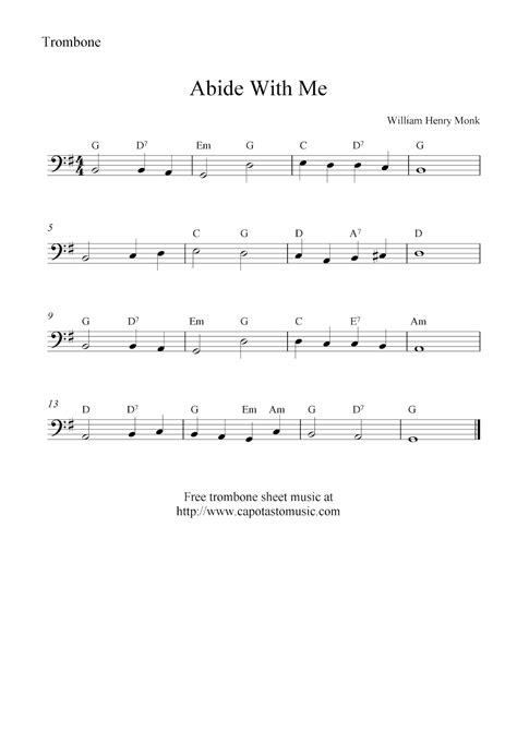 Easy Sheet Music For Beginners: Abide With Me, free trombone sheet ...