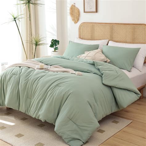 SPRINDAY Sage Green Queen Size Comforter Set, 3 Piece Elegant Bedding ...