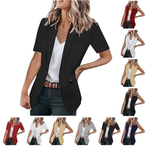 BiZtdJrK 2025 Summer Blazers for Women Short Sleeve Lapel Suit Jackets ...