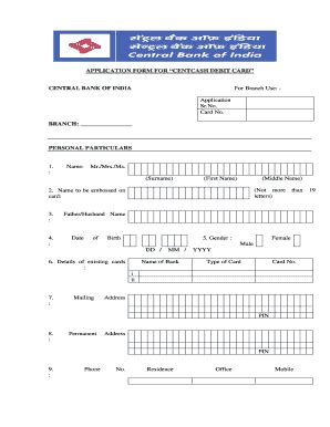 Centcash Debit Card Application Form - Blank Fillable Template | Fill ...