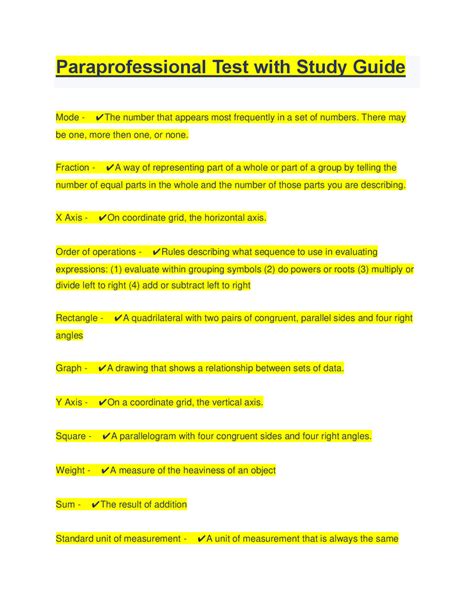 Paraprofessional Test with Study Guide.pdf | Exams Nursing | Docsity
