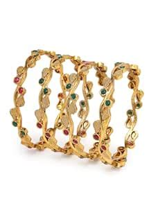 Buy Sukkhi Classical Leaf Gold Plated Red And Green Bangle Set ...