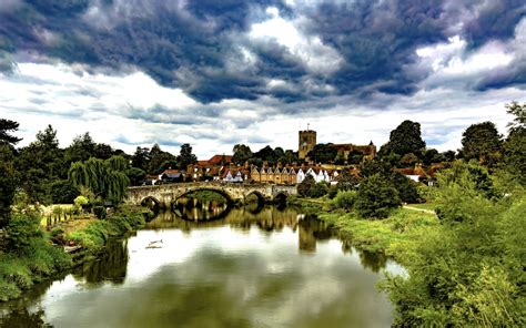 Download wallpaper 1680x1050 village, tower, houses, pond widescreen 16 ...