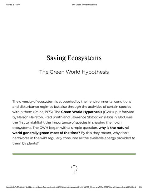 The Green World Hypothesis - The diversity of ecosystem is supported by ...