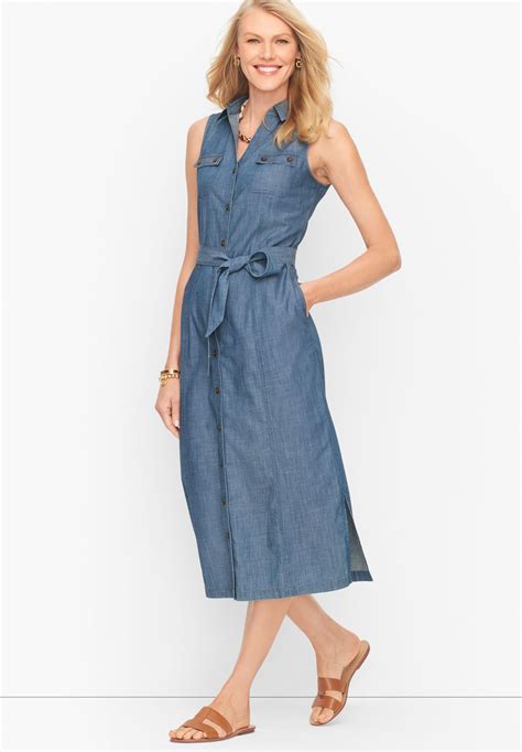 Sleeveless Denim Midi Shirt Dress - 100% Cotton Talbots | Midi shirt ...
