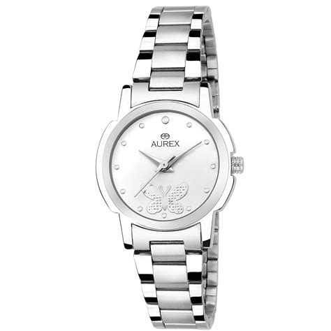 AUREX Analogue Girls' & Women's Watch (White Dial Silver Colored Strap ...