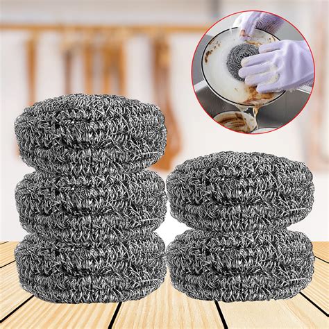 6 Pcs Kitchen Cleaning Stainless Steel 410 Pot Scourer Stainless Steel ...
