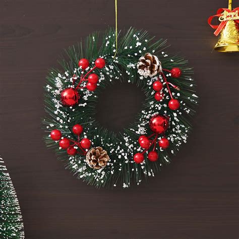 Buy eCraftIndia Green Merry Christmas Wreath with Red Berries Balls ...