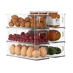 Buy Snazzy Set Of 8 Refrigerator Organizer Bins, Stackable Plastic ...