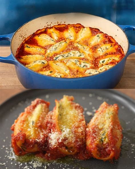 Stuffed Jumbo Shells With Homemade Ricotta And Spinach Marinara