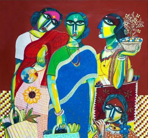 "Market": Blue Acrylic Painting (36x38) by Arun K Mishra | ArtZolo.com
