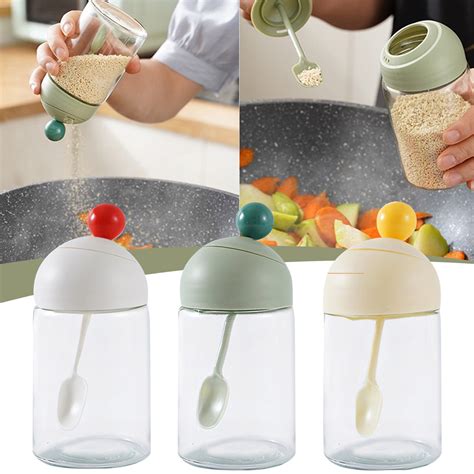 PALIFEUR Kitchen Glass Spice Jars with Spoon, Transparent Seasoning ...