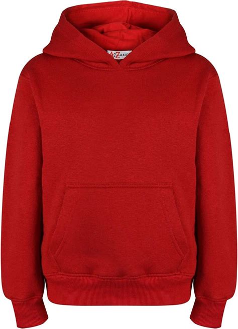 Kids Girls Boys Sweatshirt Tops Plain Red Hooded Jumpers Hoodies Age 2 ...