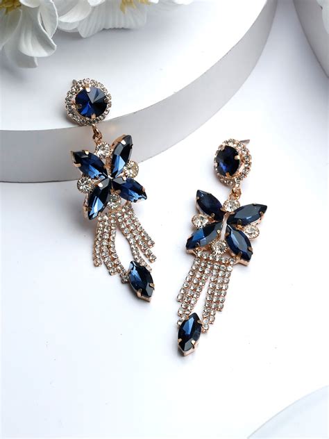 Contemporary Blue American Diamond Drop Earrings – Priyaasi