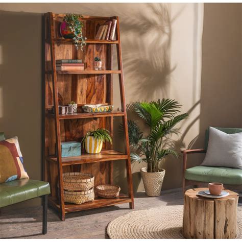 Buy Solid Sheesham Wood Vertical Ladder Bookshelf Large - Standard ...