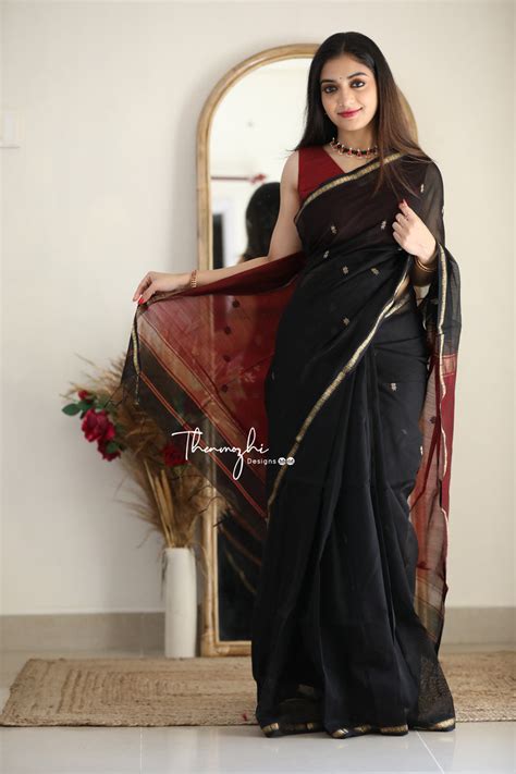 Shop Black Maheshwari Silk Cotton Handloom Saree Online for Women