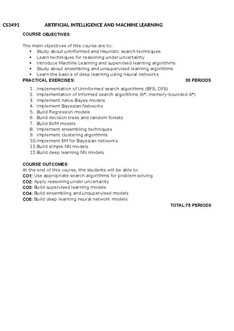 CS3491 Artificial Intelligence AND Machine Learning - CS3491 ARTIFICIAL ...