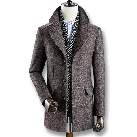 Men's Coat Thick Wool Casual Slim Fit Large Size Blend for Winter ...