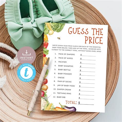Locally Grown Guess the Price Baby Shower Game, Bright Vegetable Garden ...