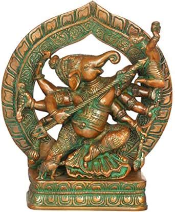 Exotic India Vighnesha (A Rare Form of Ganesha) - Brass Statue - Color ...