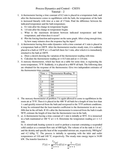 Tutorial - 2 Qns - kydgfahbdflkjqwbefjbjiw - Process Dynamics and ...