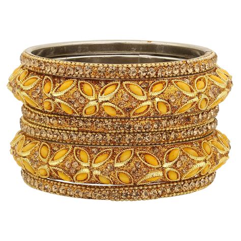 Sukriti Indian Designer Wedding Brass Yellow Bangles Bollywood Jewelry ...