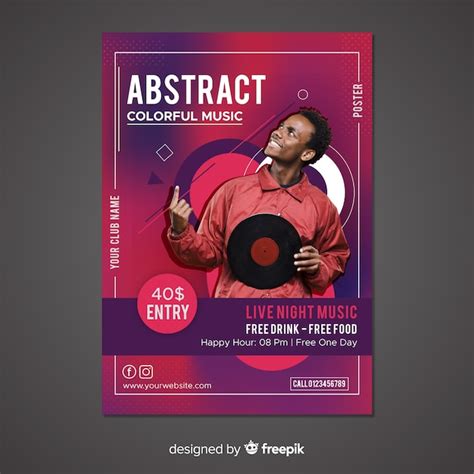 Modèle d'affiche de musique abstraite avec photo | Vecteur Gratuite
