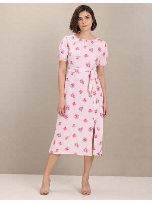 Buy U.S. POLO ASSN. Pink Puffed Sleeve Fit and Flare Dress with Belt ...