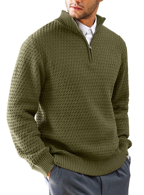 Zaitun Men's Cable Knit Quarter Zip Pullover Sweater Lightweight Long ...