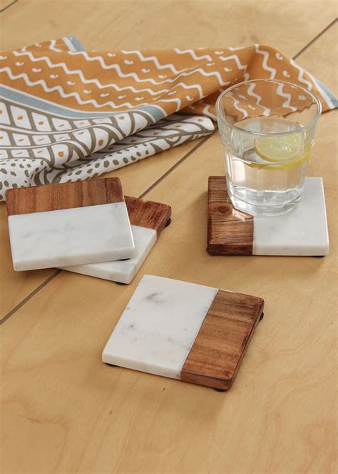 Get Tripolia Marble & Wooden Set Of 4 Coasters at ₹ 1079 | LBB Shop