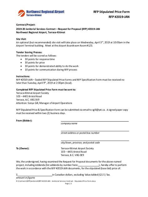 Fillable Online RFP #2019-JAN - Janitorial Services Contract ...