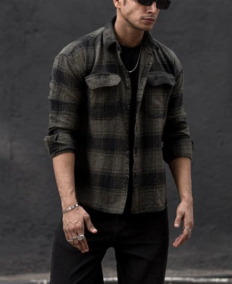 Oversized Shirts- Olive Green Checked Print Shirts for Men Online ...