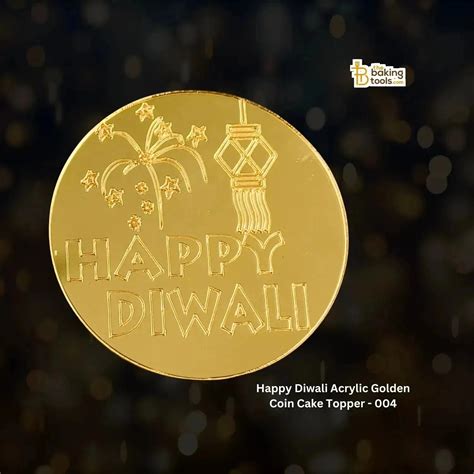 Happy Diwali Cake Topper Golden Coin Acrylic