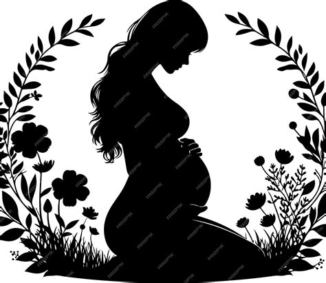 Pregnant Lady Silhouette Line Art Vector Illustration On Isolated White Background | Premium AI ...