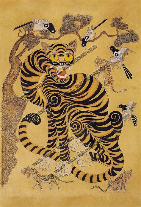 Korean Art Minhwa 민화 Tiger & magpie Variable Size and Paper Type Photo ...