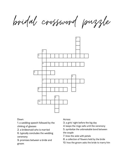 Bridal Crossword Puzzle - Etsy