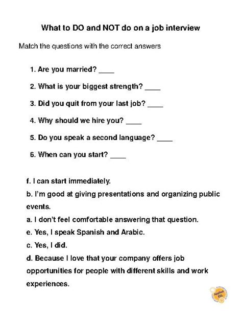 Job Interview Worksheet 的图像结果