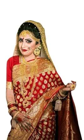 Buy LYANNA Women's Red Banarasi Satin Silk Saree with Stone Work and ...