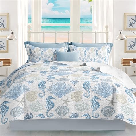 Amazon.com: Coastal Bedding Queen Size Coastal Quilt with 2 Shams ...