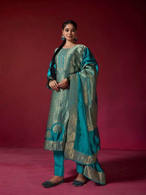 IBIZA SAKHI SILK JACQUARD EMBROIDERY DESIGNER SUITS AT BEST ONLINE RATE ...