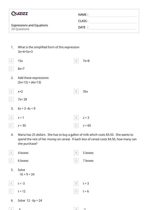Image result for Algebraic Expression Worksheet 7th Grade