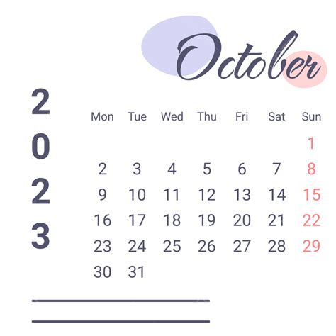 October Calendar Vector Art PNG, Purple October 2023 Calendar With Note Lines, October, Oktober ...