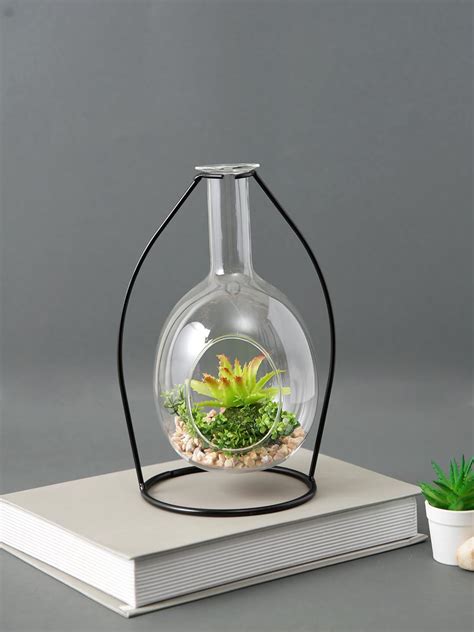 TAYHAA Transparent Glass Flower Vase Decoration Items for Home Garden ...