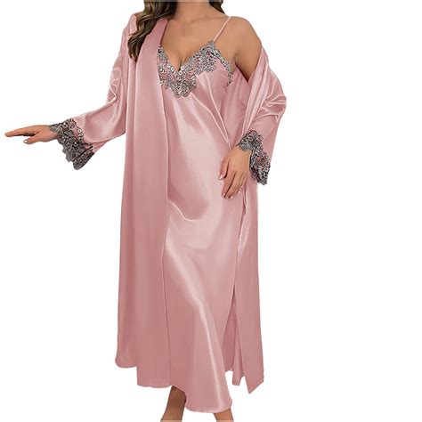BLVB Women's Satin Robe Set 2 Piece Silk Sets Lace V Neck Cami ...