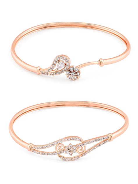 ZAVERI PEARLS Set of 2 Rose Gold Cubic Zirconia Contemporary Brass Kada ...