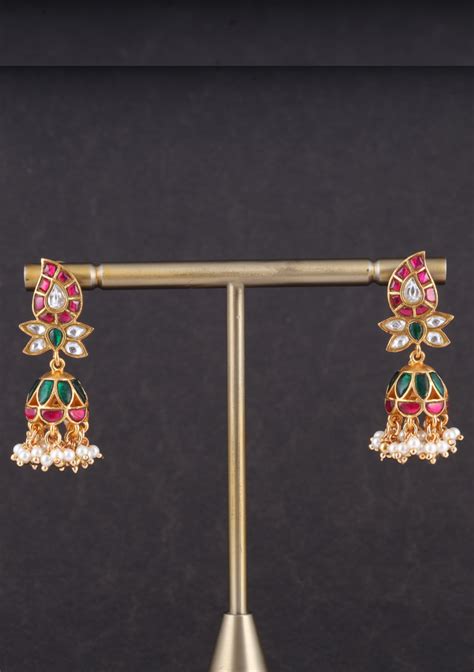 Mango Motif Jadau Kundan Jhumka Earrings with Pearls – Divine Abha